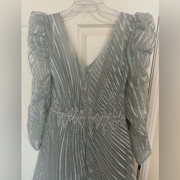 Modessa Couture formal sequined dress. Light emerald green and silver color. - Picture 9 of 12